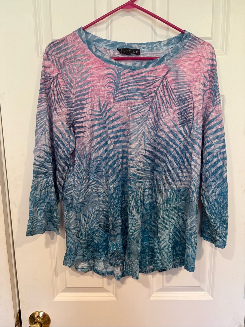 NIC+ZOE Pink and Blue Leaf-Print Long Sleeve Top